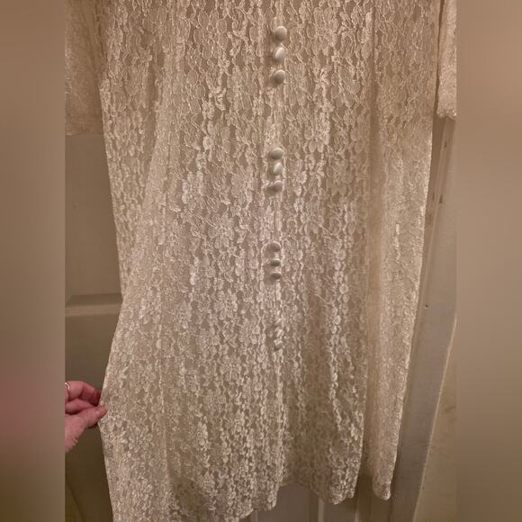 Vtg 80s Elegant Ivory Lace Button-Down Maxi Dress Sheer W/Slip Dress Bridal - Picture 11 of 15